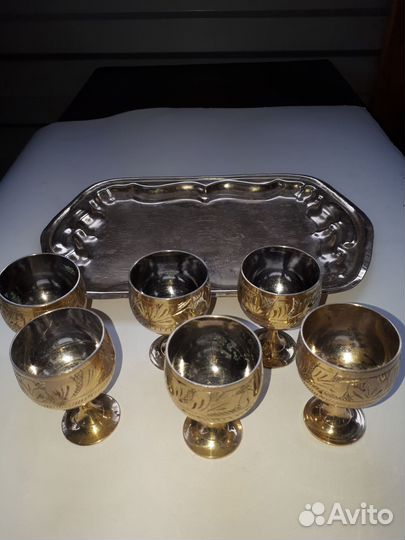 Набор рюмок с подносом латунь