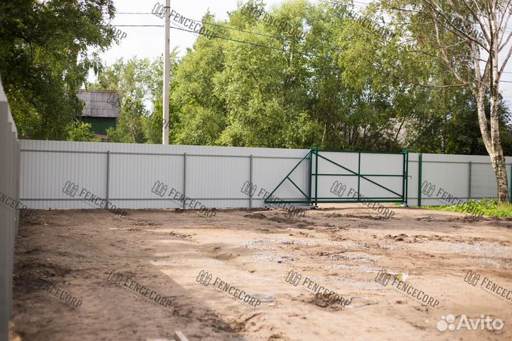 Откатные ворота из профнастила 6000х2000 (6х2)