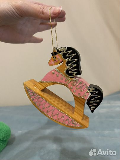 Лошадь деревянная елочная игрушка