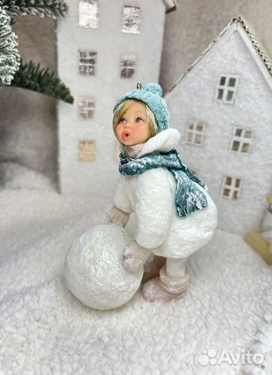 Ватная елочная игрушка ручная работа