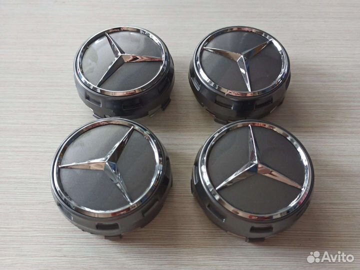 Колпачки на диски мерседес 75мм выпуклые Графит