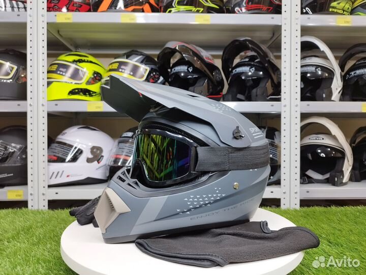 Кроссовый мотошлем+очки, перчатки, маска в комплек