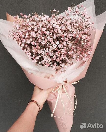 Букет из крашеной Гипсофилы в корейской упаковке