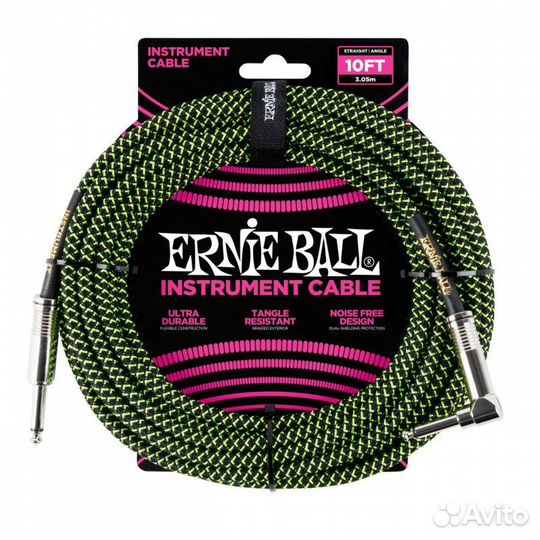 Ernie ball 6077 - кабель 3,05 м черный/зеленый
