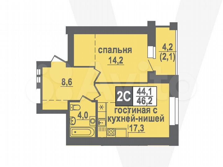 2-к. квартира, 46,2 м², 2/10 эт.