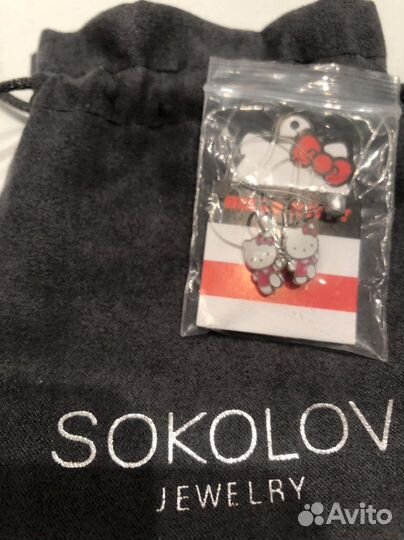 Новые Серьги серебро Hello Kitty