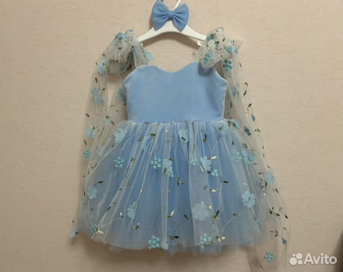 Платье нарядное 86-92 голубое