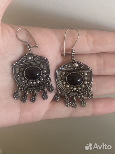 Серьги серебряные с черным агатом