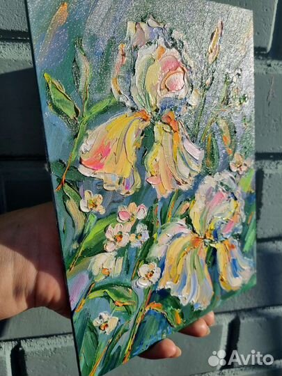 Картина маслом цветы ирисы букет цветов
