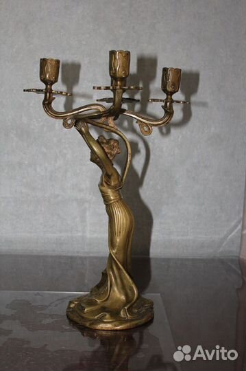 Подсвечник. Модерн. Красивая женщина. Бронза. 19в