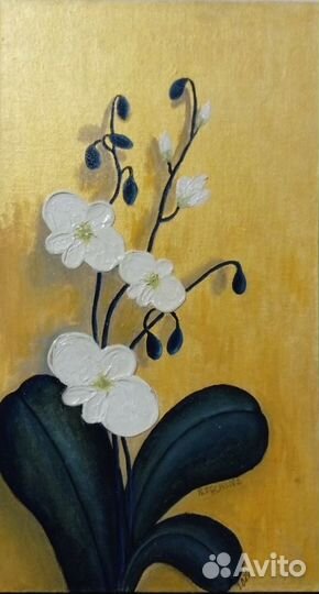 Картина маслом на холсте, цветы, бабочки