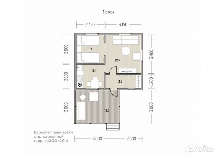 Дом из бруса под усадку 6x5 м / 30 м2