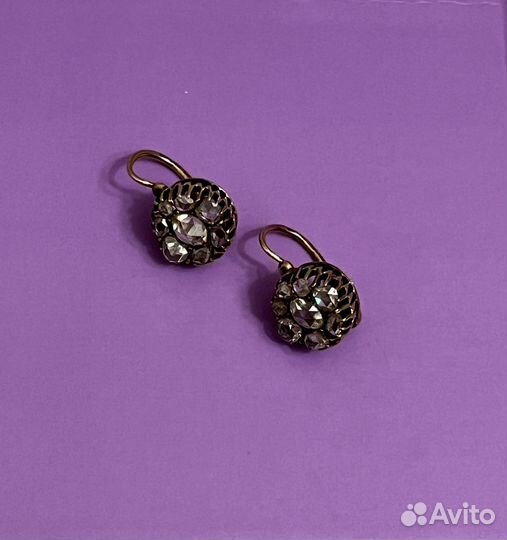 Антикварные серьги Малинки с бриллиантами