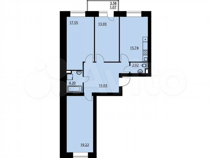 3-к. квартира, 88,8 м², 2/10 эт.