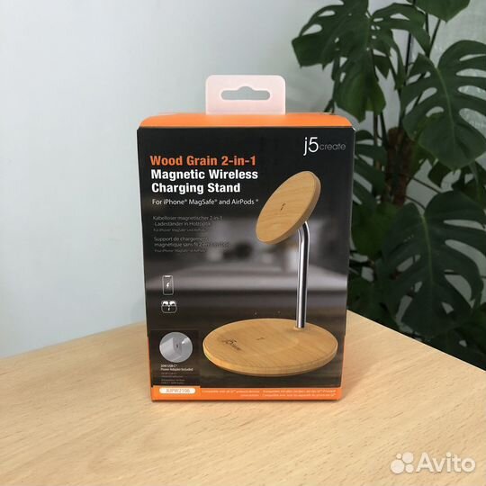 Беспроводная зарядка j5create Wood Grain 2 в 1