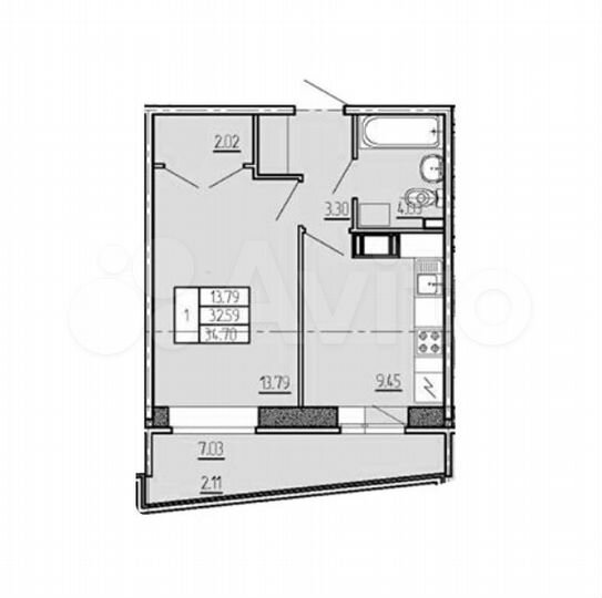1-к. квартира, 34,7 м², 12/15 эт.