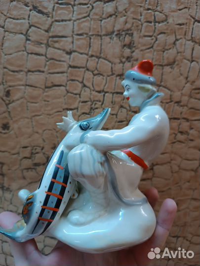 Статуэтка, фарфор, «Емеля с щукой», лфзи, СССР