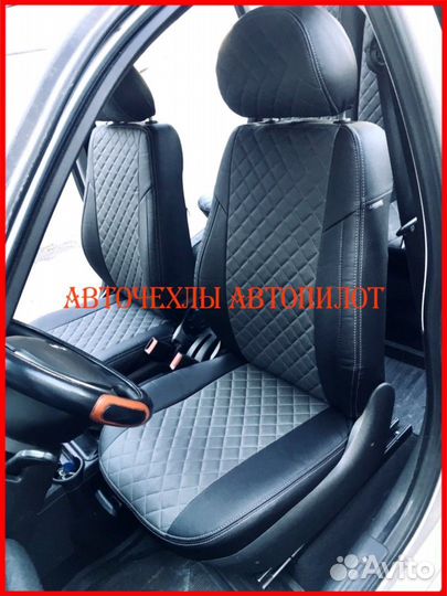 Чехлы Автопилот LADA Kalina из экокожи чёрно-серые
