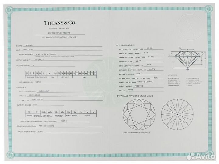 Кольцо Tiffany & Co Round Brilliant 0,44 ct H/VS2