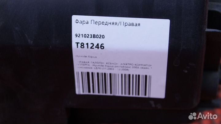 Фара правая Hyundai Equus 92102-3B020