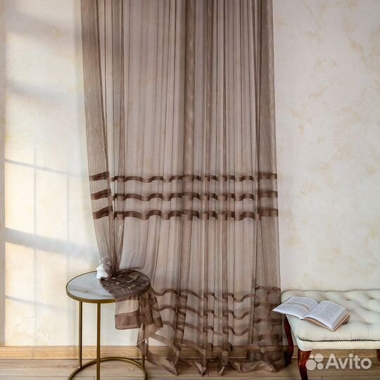 Крупная сетка тюль Фрида Капучино