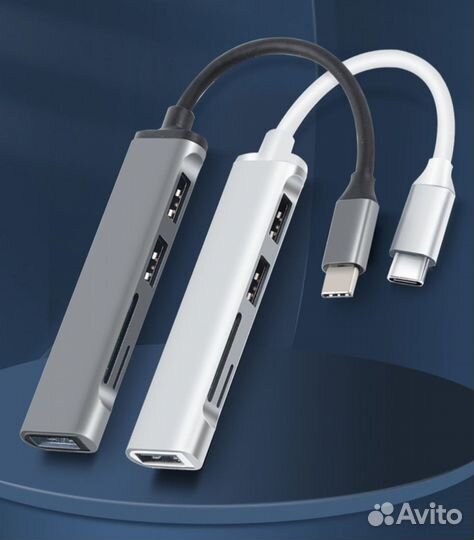 Компактный 2в1 картридер 3 портами USB 3,0 type-C