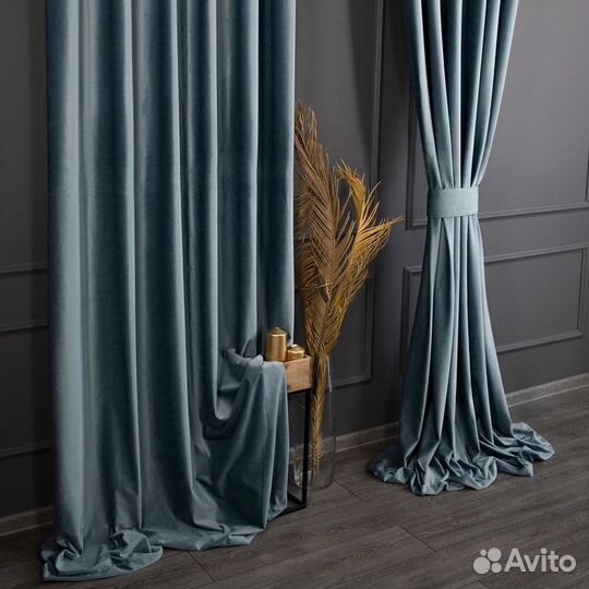 Шторы бархат Беллиссимо Серо-голубой новые пошив