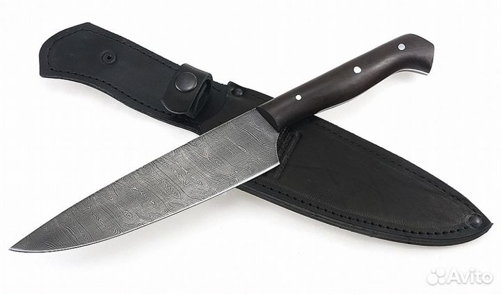 Нож Шеф №5 сталь дамаск, рукоять черный граб