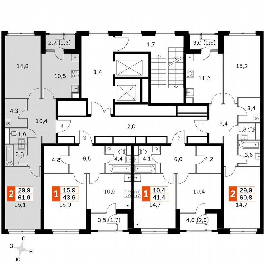2-к. квартира, 61,9 м², 26/26 эт.
