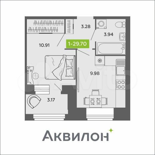 1-к. квартира, 29,7 м², 8/11 эт.