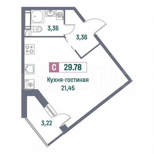 Квартира-студия, 29,8 м², 13/16 эт.