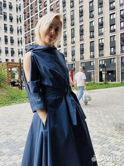 Платье в горошек диазйнер хлопок