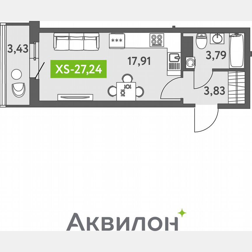 Квартира-студия, 26,7 м², 11/13 эт.