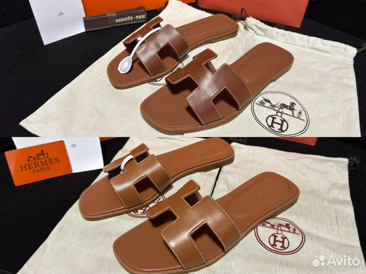 Шлепанцы женские Hermes Oran Slide коричневые