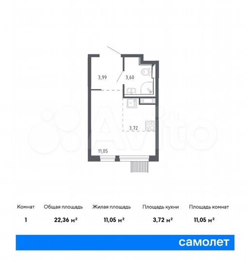 Квартира-студия, 22,4 м², 12/16 эт.