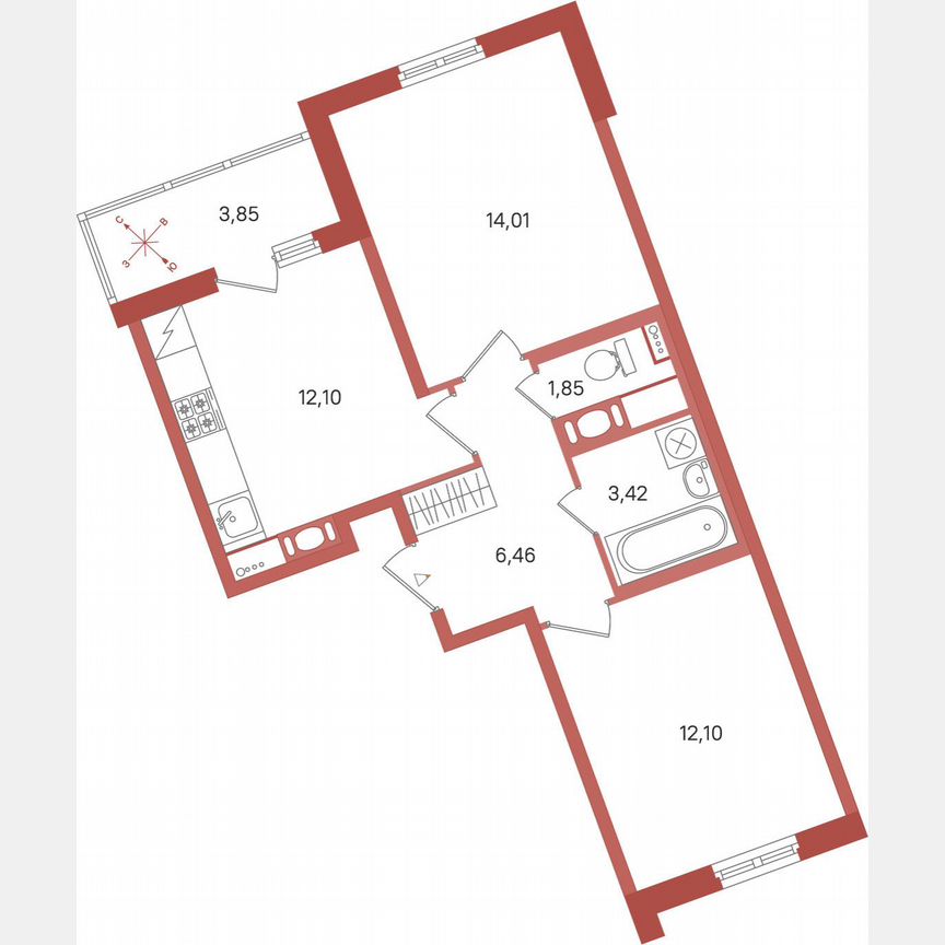 2-к. квартира, 51,9 м², 5/12 эт.