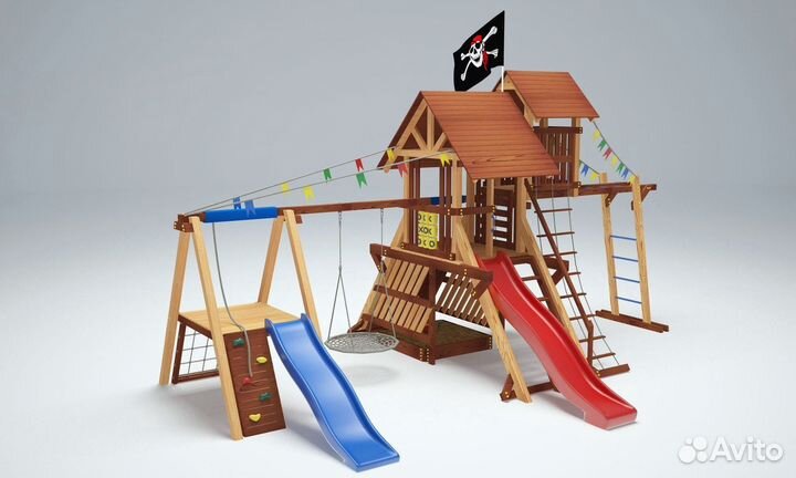 Детский спортивный комплекс с крышей для дачи