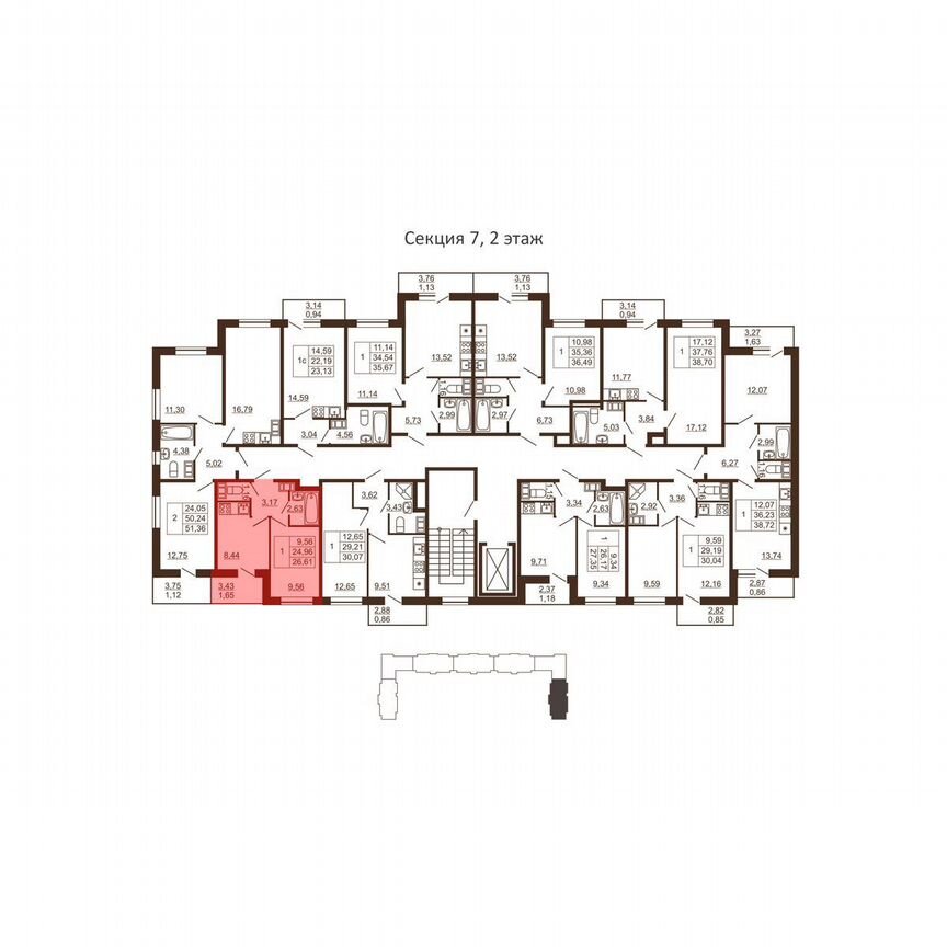 1-к. квартира, 26,6 м², 3/6 эт.