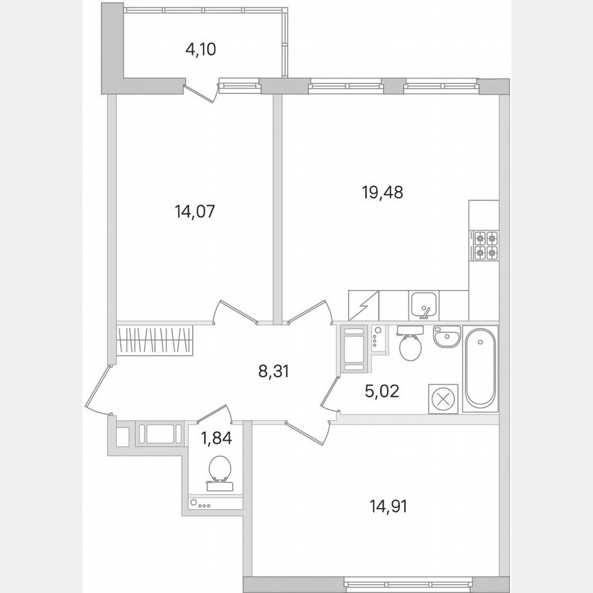 2-к. квартира, 65,7 м², 8/8 эт.