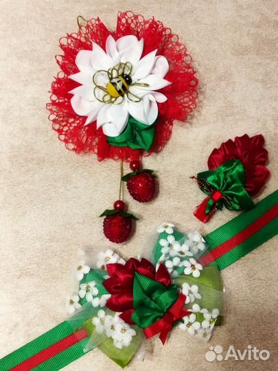 Набор: резиночка, повязка и заколка Малинка