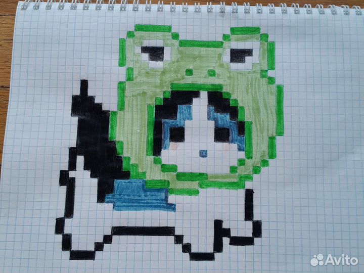 Рисунок по клеточкам котик в костюме жабки