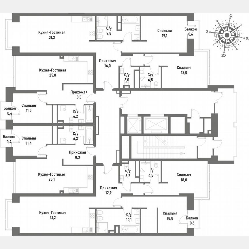 2-к. квартира, 99,2 м², 7/16 эт.
