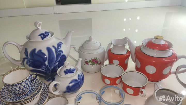 Посуда СССР, фарфор, хрусталь, сахарница, чайник