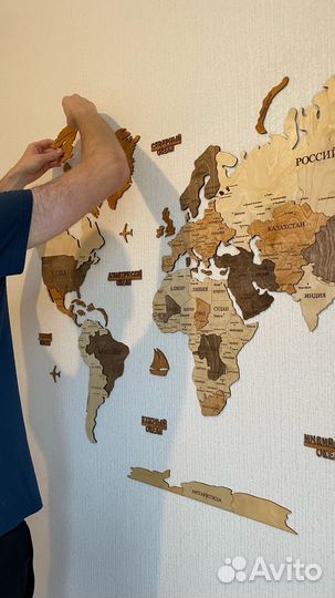 Карта мира из дерева/настенное панно