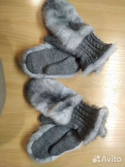 Варежки из норки и трикотажа