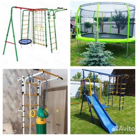 Качели гнездо. Батут. Дск уличный. Турник