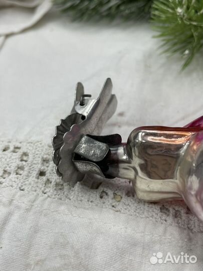 Елочная игрушка попугай с ватой СССР (1. Сзр)