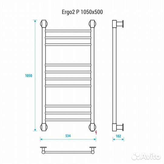 Электрический полотенцесушитель Energy Ergo2 P 1050х500 прямой