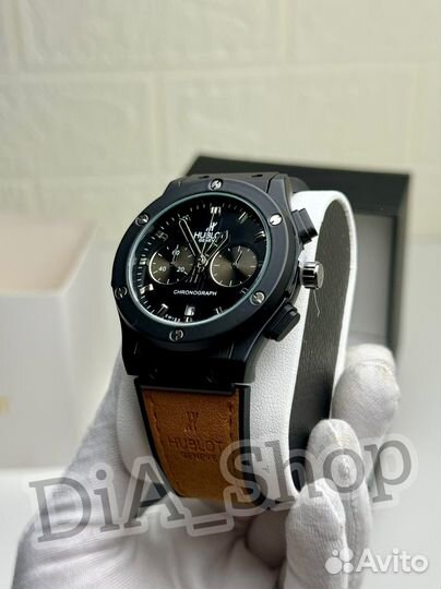 Часы мужские Hublot хронограф чёрные матовые