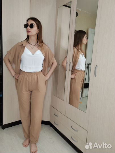 Костюм женский летний тройка топ рубашка штаны